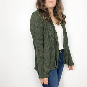 PURE JILL | Army Green Gauzy Cotton Cardigan Large